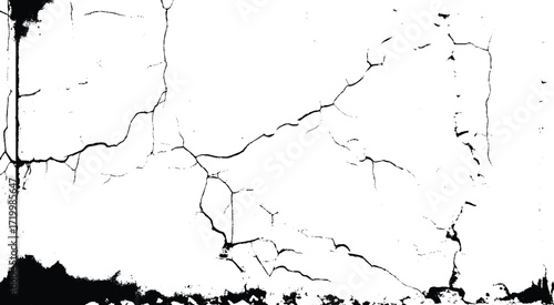 Texture soil dry crack background pattern. Black grunge effect on white background. 