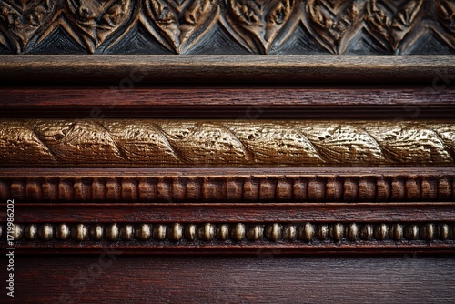 Close-up of Ornate Wooden Carving with Gold Leaf Detailing in Antique Style