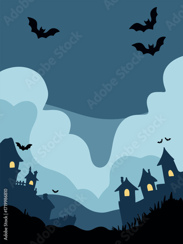 Spooky Castle Silhouette with Bats