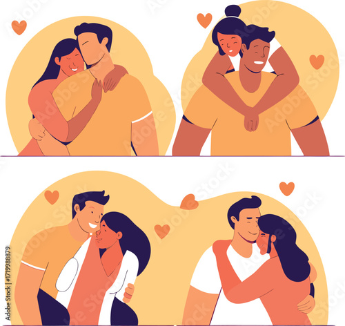 Illustration featuring four diverse pairs of people