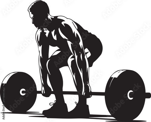 Muscular male athlete silhouette performing a deadlift exercise with a barbell