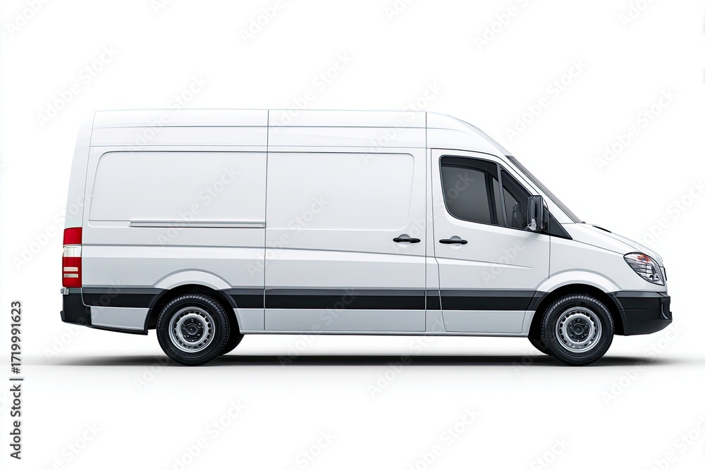 Fototapeta premium White Cargo Van Side View in Studio with Bright Lighting for Commercial Use
