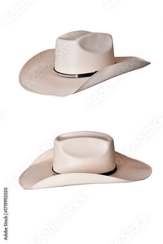 cowboy style hat straw hat with black ribbon isolated on white background, straw hat for women and men head protection