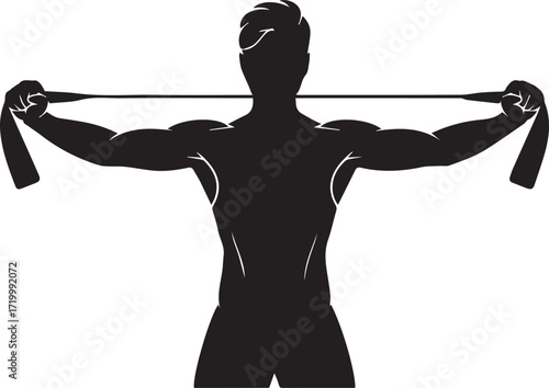 Muscular fitness athlete silhouette doing resistance band exercise for strength and training