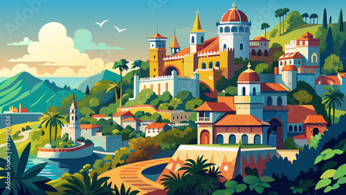 Sintra Cultural Landscape, Portugal, features romantic palaces, lush forests, and hilltop castles blending Gothic, Moorish, and Renaissance influences above the Atlantic coastline.