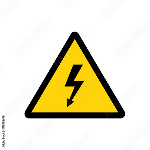 A yellow triangular warning sign with a black lightning bolt symbol indicating high voltage danger.