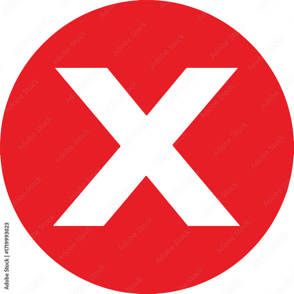Obraz premium Warning or caution Vector art of a bold white x symbol is centered within a solid black circle, creating a stark contrast and graphic impact, ideal for logos, icons, or design elements on