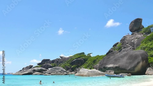 Beautiful similan islands beach with turquoise water and unique rock formations