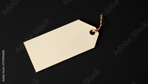 Recycled paper price tag on black backdrop, featuring subtle texture, eco, design
