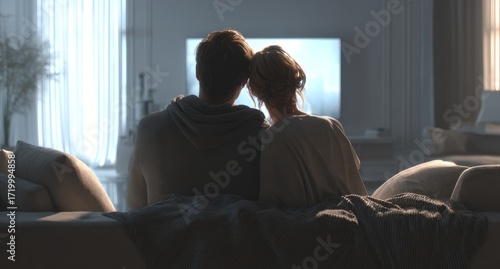 Couple Watching Television in Cozy Living Room During Evening