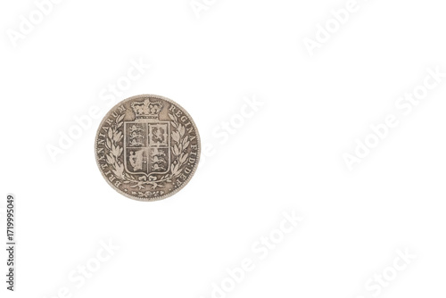 Cardiff Mid Glamorgan Wales UK September 22 2025 British Empire Queen victoia young head silver two shillings reverse face of coin
