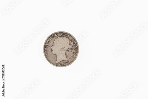 Cardiff Mid Glamorgan Wales UK September 22 2025 British Empire Queen victoia young head silver two shillings florin face of coin