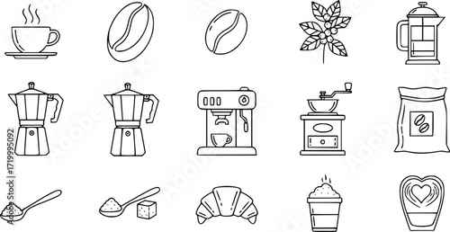 Set of coffee related vector line icons.