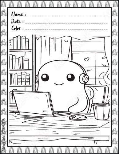 Spooky Cutie Bold & Easy Coloring Page with Cute Animals for Adults and Kid. High resolution (300 DPI), Ready to print on standard 8.5x11-(A4) inch paper With (No Bleed), Black and White. Vector 