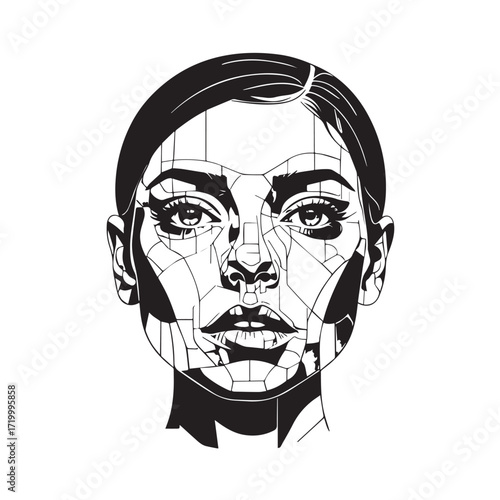 
Black and white line art of a cool woman playing guitar in casual outfit minimalist stylish illustration