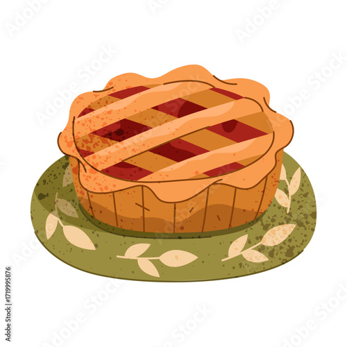 Charlotte or homemade apple pie. Vector baked dessert filled with fruit for holiday or festive. Bakery for cafe or bistro menu. Kitchen culinary food. Sweet cake or crust treat. Confectionary recipe.