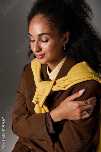 Photos Captivating autumn fashion on a beautiful African American woman in a studio set