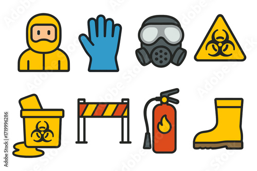 Hazard safety equipment icons for industrial and laboratory protection
