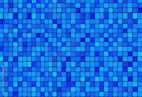 Seamless texture of small, vibrant blue square tiles , photography, blue