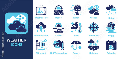 Weather solid icons collection. Containing cloudy, storm, sunny, day, rainy and more. Solid vector icons collection. Vector Illustration.