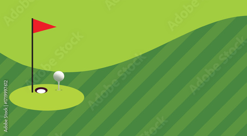 Golf ball with flag on green golf course vector illustration