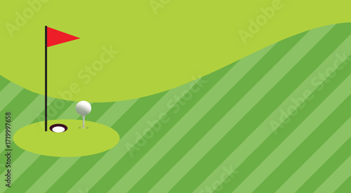 Golf ball on green grass vector illustration of golf course design
