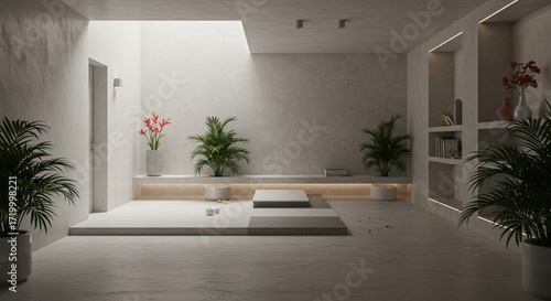 Interior space with plants and minimalist design style