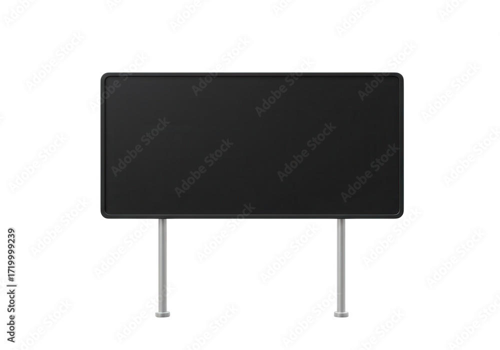 Obraz premium A simple black rectangular sign with two silver metal legs isolated on transparent background