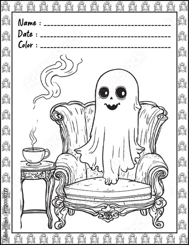 Spooky Cutie Bold & Easy Coloring Page with Cute Animals for Adults and Kid. High resolution (300 DPI), Ready to print on standard 8.5x11-(A4) inch paper With (No Bleed), Black and White. Vector 