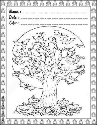 Spooky Cutie Bold & Easy Coloring Page with Cute Animals for Adults and Kid. High resolution (300 DPI), Ready to print on standard 8.5x11-(A4) inch paper With (No Bleed), Black and White. Vector 