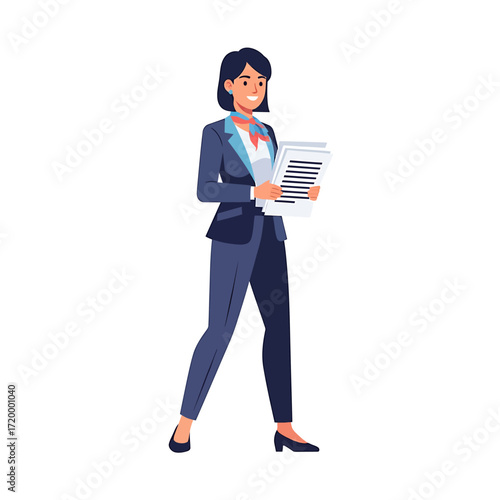 Vector Illustration of a Confident Businesswoman Holding Documents, isolated on White