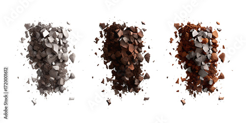 Three piles of debris on transparent background isolated on a transparent background