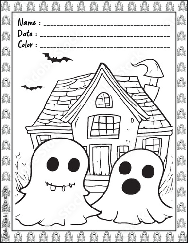 Spooky Cutie Bold & Easy Coloring Page with Cute Animals for Adults and Kid. High resolution (300 DPI), Ready to print on standard 8.5x11-(A4) inch paper With (No Bleed), Black and White. Vector 