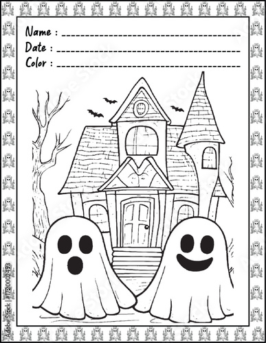 Spooky Cutie Bold & Easy Coloring Page with Cute Animals for Adults and Kid. High resolution (300 DPI), Ready to print on standard 8.5x11-(A4) inch paper With (No Bleed), Black and White. Vector 