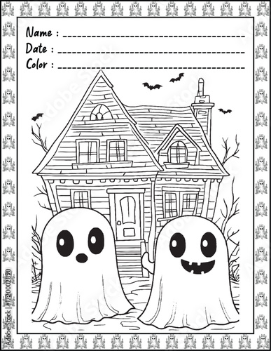 Spooky Cutie Bold & Easy Coloring Page with Cute Animals for Adults and Kid. High resolution (300 DPI), Ready to print on standard 8.5x11-(A4) inch paper With (No Bleed), Black and White. Vector 