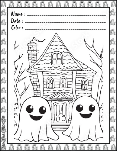 Spooky Cutie Bold & Easy Coloring Page with Cute Animals for Adults and Kid. High resolution (300 DPI), Ready to print on standard 8.5x11-(A4) inch paper With (No Bleed), Black and White. Vector 