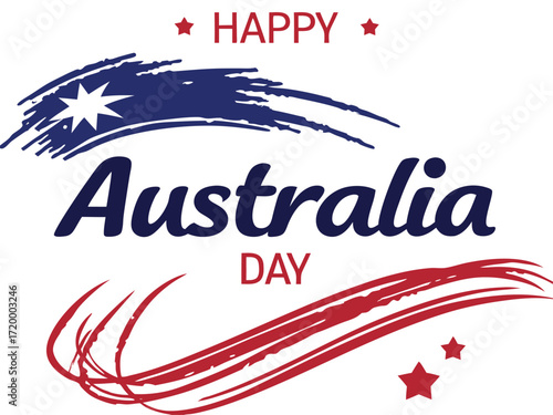 Vector art of happy australia day with brush strokes and stars