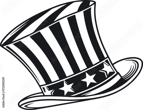 Vector art of uncle sam hat with american flag stripes and stars