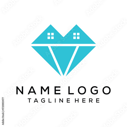 diamond and house logo design vector