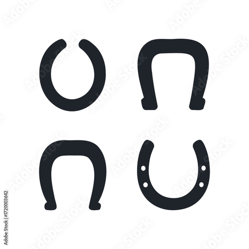 Collection of horseshoe foot shapes. representing various styles and designs used for equine hoof protection and support