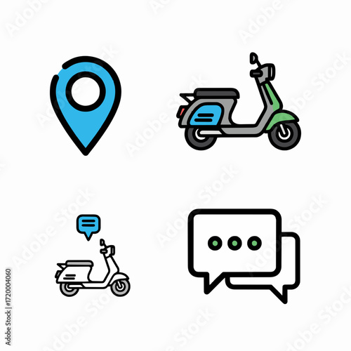 Location Pin and Scooter Icons representing Navigation and Transportation options for a digital interface