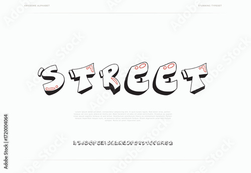 Black, white and orange decorative font in graffiti style with spray effect. Ideal for pattern, fabric print, shops and many other uses 