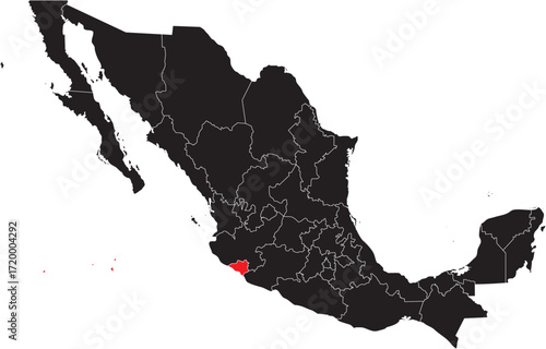 Colima State Region on Mexican Map