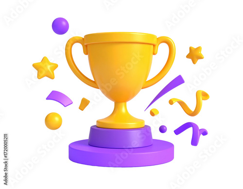 Golden trophy cup with ribbon for victory and achievement