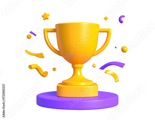 Golden trophy cup with ribbon for winner success and achievement