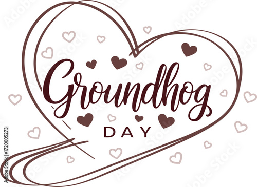 Vector art of groundhog day text with hearts