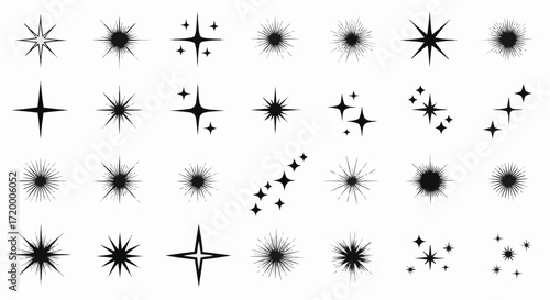 Collection of Sparkling Starbursts A Diverse Range of Star Icons and Embellishments for Creative Designs