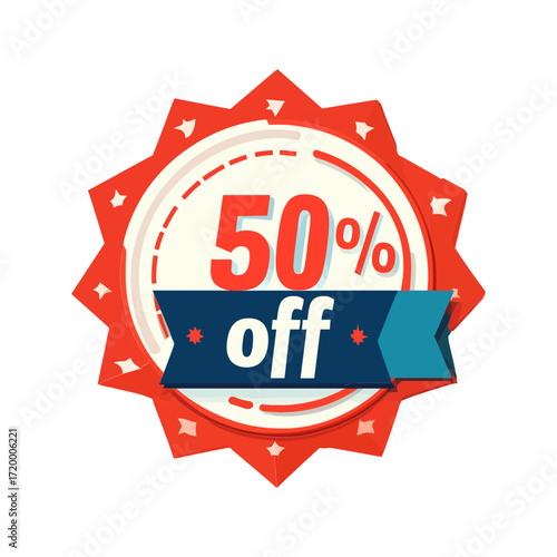 This festive, star-shaped 50% off badge is a flat-style graphic ideal for e-commerce websites and blogs to announce sales and highlight promotions.

