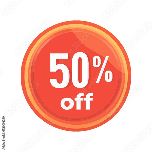 This circular, flat-style 50% off icon is a bold graphic for websites and blogs to announce major sales and promotions to attract customers.

