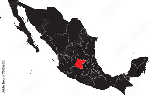 Guanajuato State Region on Mexico Map